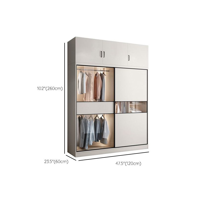White Colour Wooden Wardrobe Cloth Rod Included Wardrobe Closet with Sliding Doors