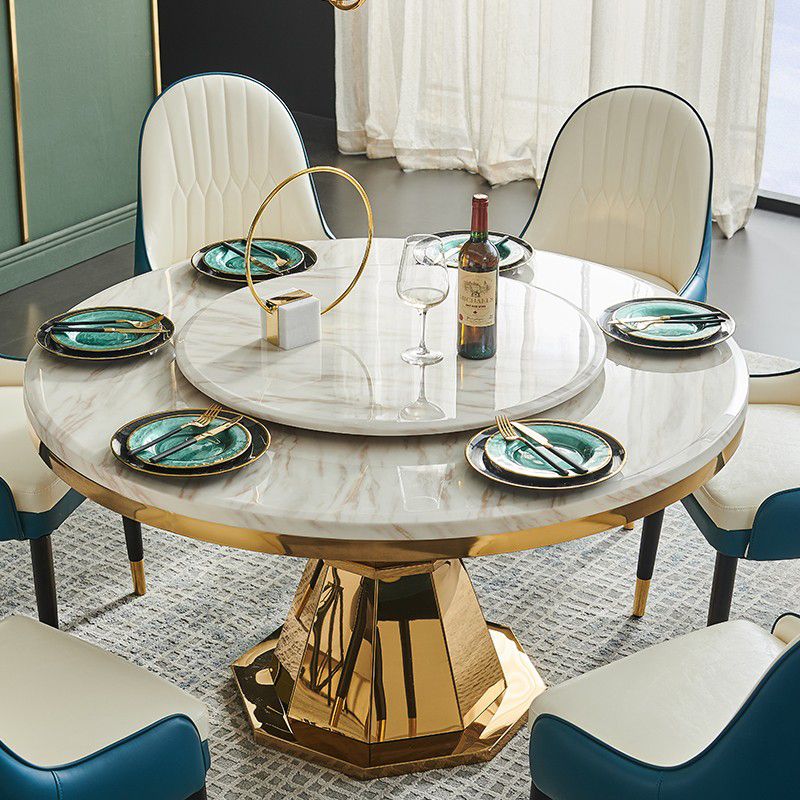 Glam Round Shape Marble Table Standard Kitchen Dining Table with Pedestal Base