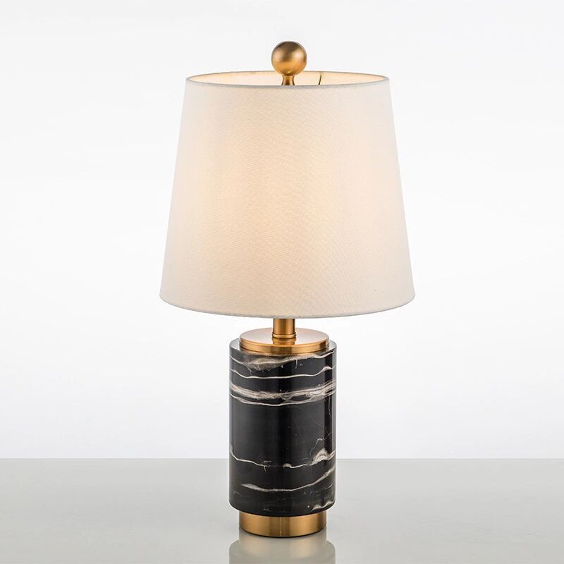 Tissu empire ombre lampe de nuit moderne 1 ampoule noire / gris / blanc table de table claire avec colonne en marbre