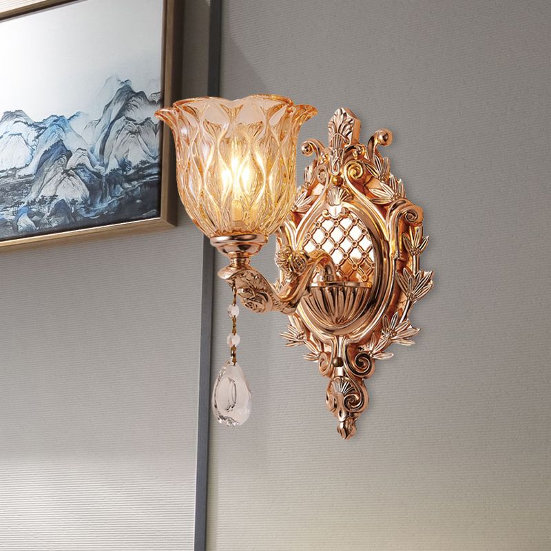 Amber Rooster Glass Bloemwandlicht Traditionele een enkele lamp Woonkamer SCONCE LICHTING IN GOUD