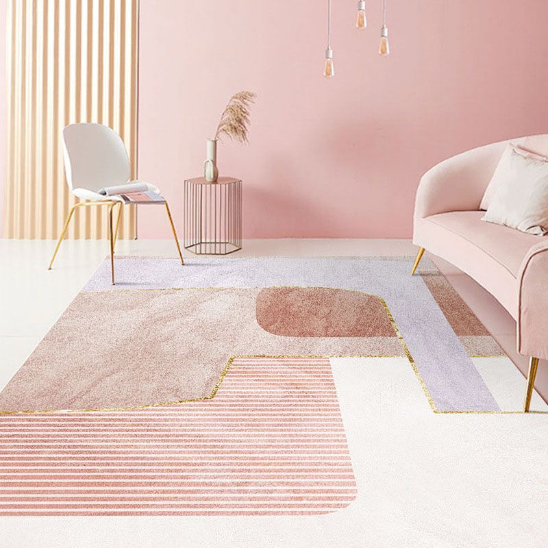 Tapis nordique rose en Polyester, bloc de couleur, lavable, pour la décoration de la maison