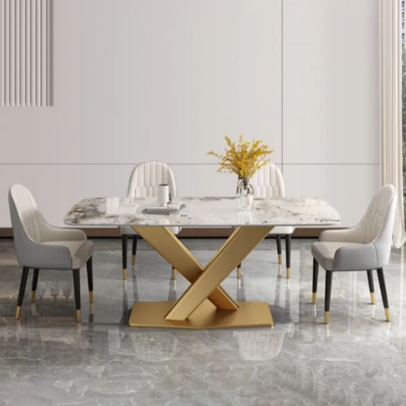 Kitchen Contemporary Sintered Stone Top Dinette Set with Pedestal Base Dining Room Furniture