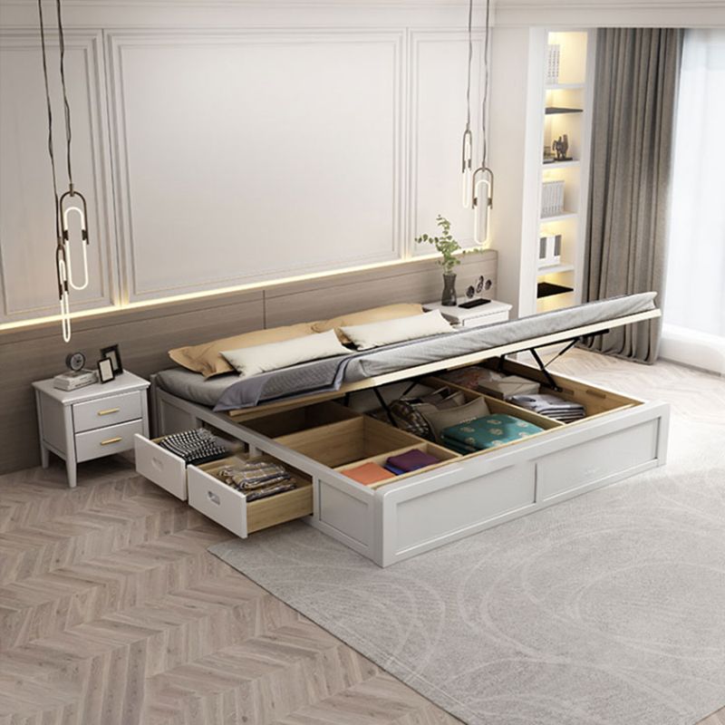 Mid-Century Modern White Platform Bed Frame Solid Wood Platform Bed