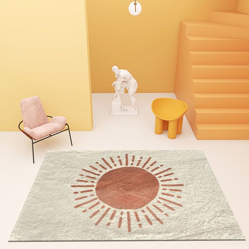 Beige Modern Rug Polyester Circle Rug Non-Slip Backing Rug for Home Decoration