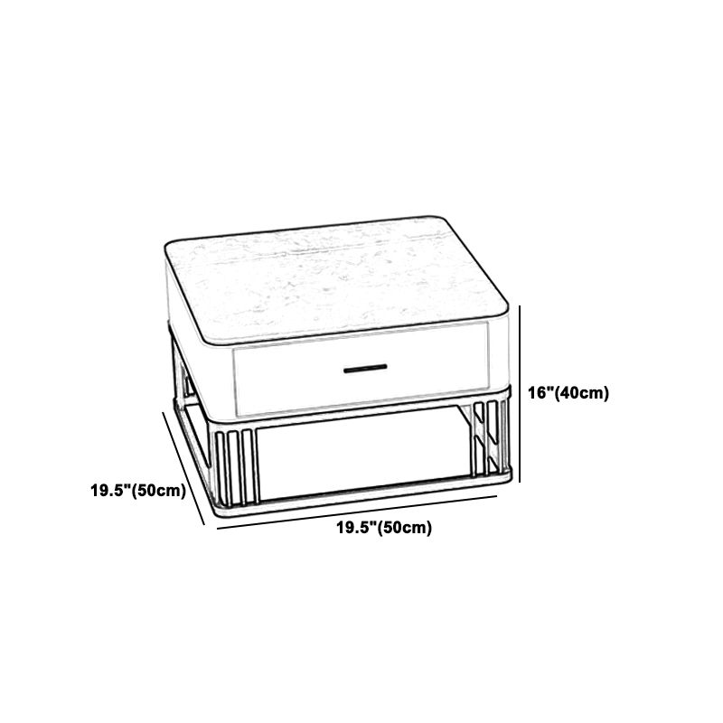 Square Black Stone Coffee Table Frame 2 Nestling Cocktail Table with Storage