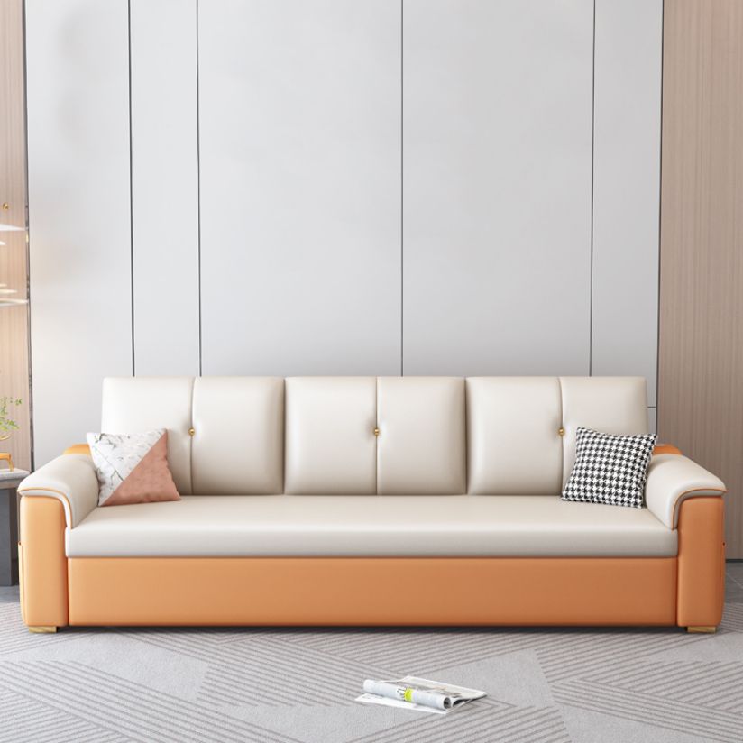 Contemporary Sofa Futon White with Storage Pillow Back Pillow Top Arms Sofa Bed