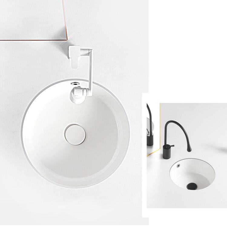 Contemporary Bathroom Sink Porcelain Round Undermount Bathroom Sink with Pop-Up Drain