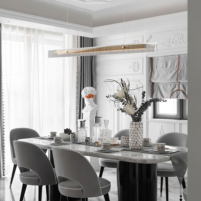 Straight Island Light Modern Metal LED Island Pendant with Glass for Living Room