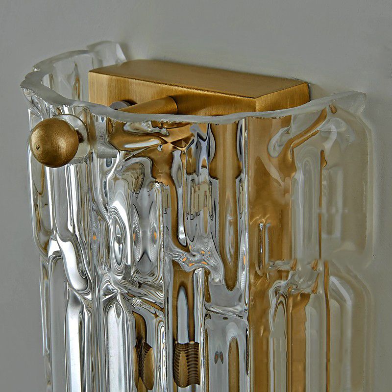 Half Cylinder Shade Glass Wall Sconce Modern 1 Light Wall Mount Light Fixture in Brass