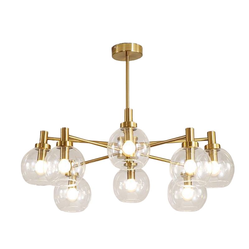 Radial Hanging Light Postmodern Clear Glass 8/12 Lights Gold Chandelier Light Fixture