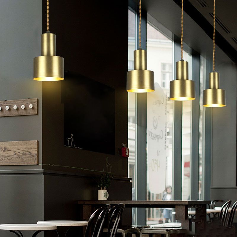 Gold Cylindroid Pendant Light in Modern Creative Style Copper Indoor Hanging Lamp