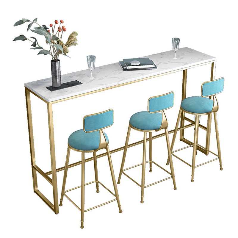Rectangle Marble Top Bistro Table Modern Pub Table with Metal Trestle