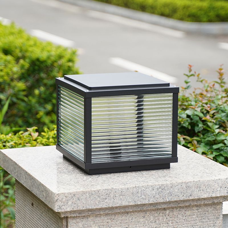 Rectangular Shape Metal Solar Pillar Lamp Modern Style 1 Light Outdoor Lights in Black
