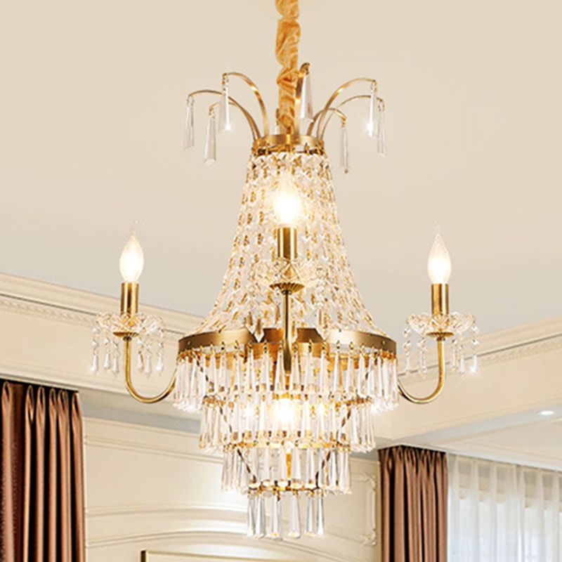 Empire Chandelier Light Fixture with Candle Luxury Crystal 4 Heads Chandelier Pendant Light in Brass Finish