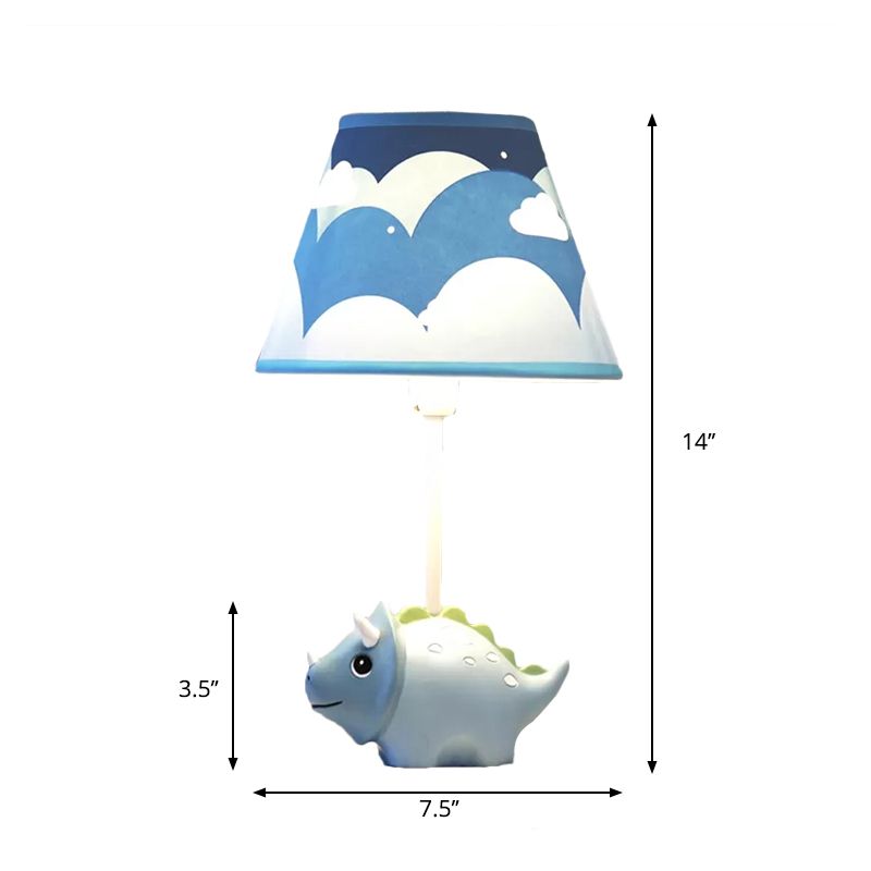 Lovely Blue Desk Light with Tapered Shade Little Dinosaur 1 Bulb Fabric Desk Lamp for Child Bedroom