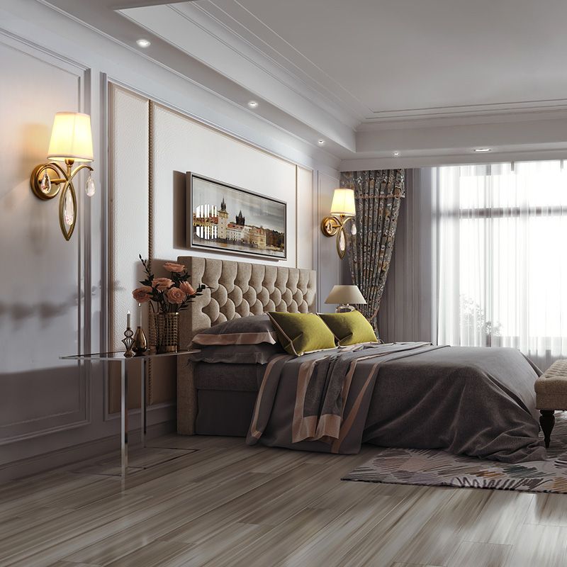 1 luce da parete conico leggera moderna fonce in tessuto elegante con lacrima cristallo deco in ottone per camera da letto