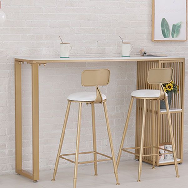 Modern Rectangle Pub Set 1/3 Pcs Stone Bar Table with Storage Shelves and Stools