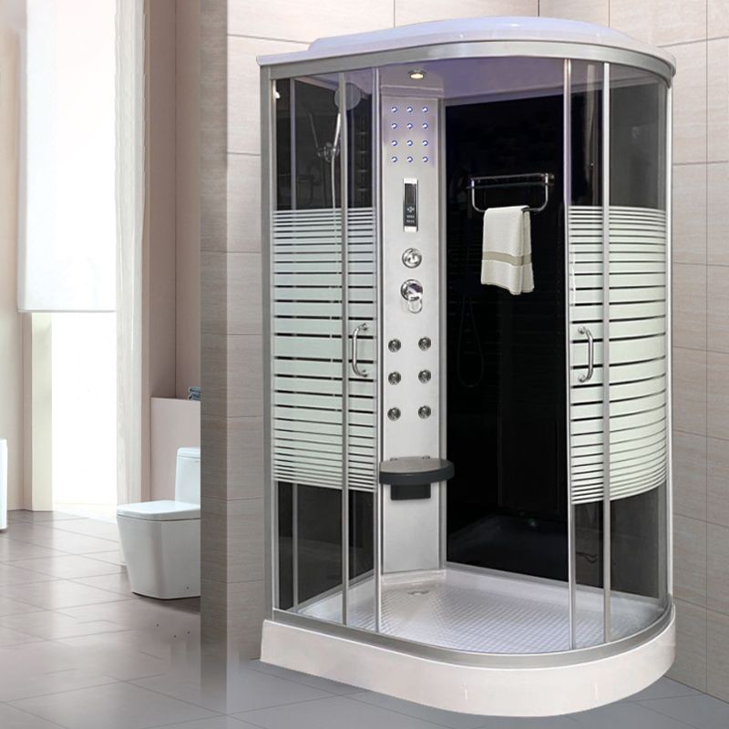 Striped Shower Stall Tempered Glass Shower Stall with Towel Bar and Rain Shower