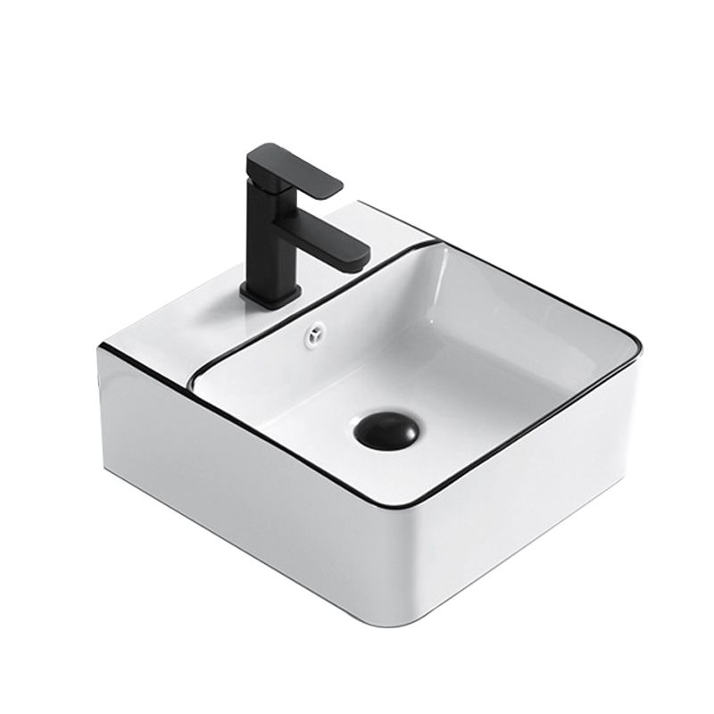 Modern Bathroom Sink Porcelain Rectangular with Overflow and Drain Assembly Basin Sink