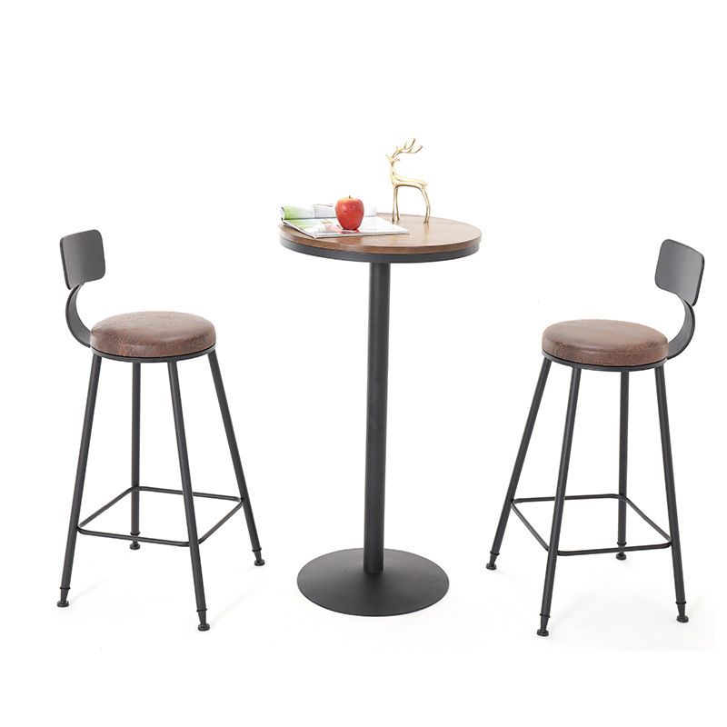 Industrial Pedestal Bistro Bar Table Solid Wood and Metal Base Bar Table