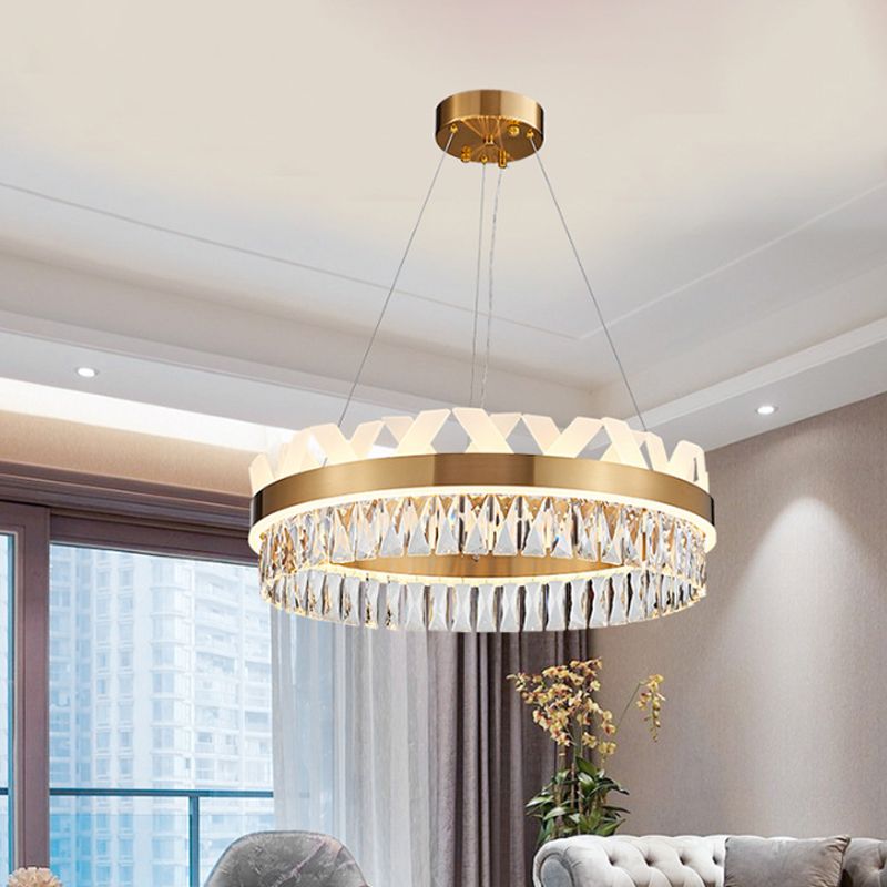 Gouden LED Hangende kroonluchter eigentijdse helder kristal halo ring plafond hanglampje