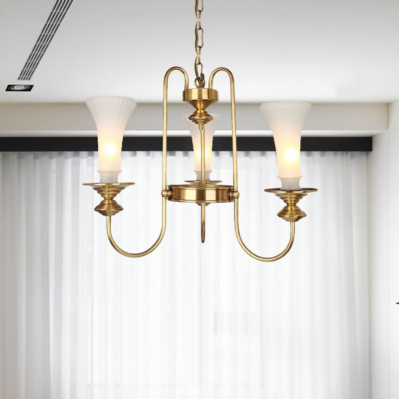 Lámpara de lámpara de lámpara de forma floral dorada vidrio blanco colonial 3/6/8 cabezas salón de estar lámpara de colgar kit