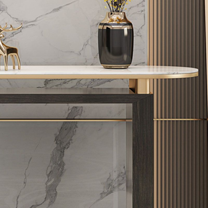 Oval Shape Contemporary Console Table Stone Console Sofa Table in Black and White
