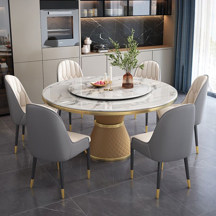 Marble Dining Table Luxury Style Single Pedestal Base Round Scratch Resistant Table for Home