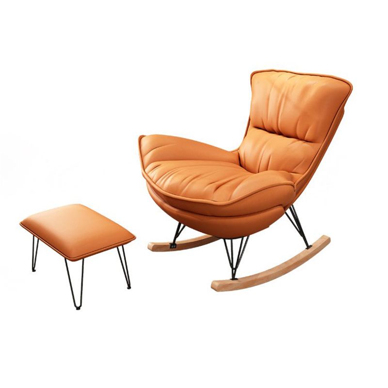 Modern Glider Chair Pure Color Metal Dark Legs Rocking Chair with Ottoman
