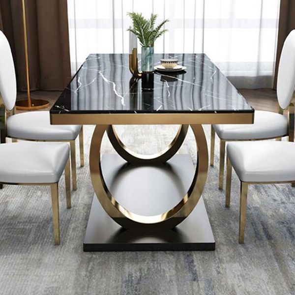 Traditional Luxury Rectangle Dining Table Marble and Metal Gold Base Table