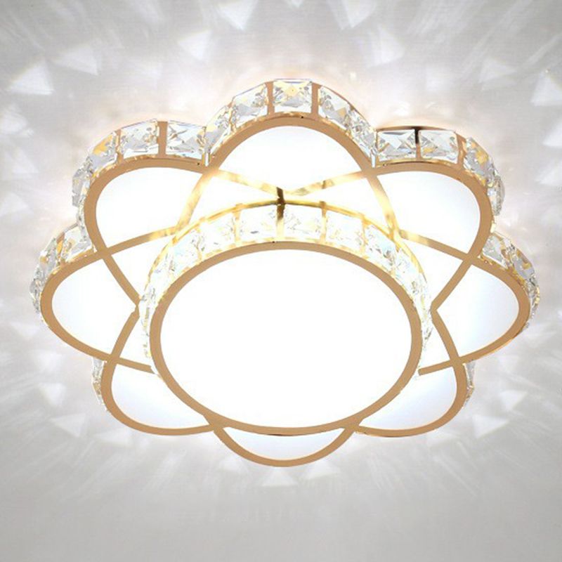 Floral Flush Ceiling Light Contemporary Crystal Rose Gold LED Flush Mount Lighting Fixture