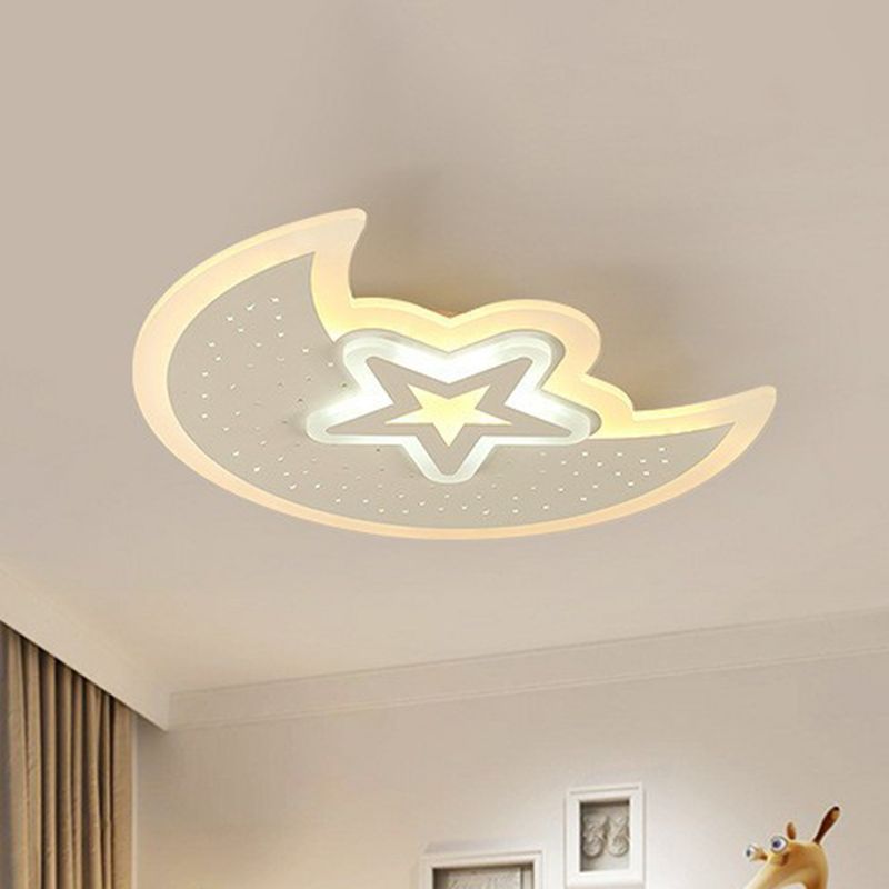 Crescent and Star Flush Ceiling Light Contemporary Acrylic White LED Flush Mount Lighting Fixture