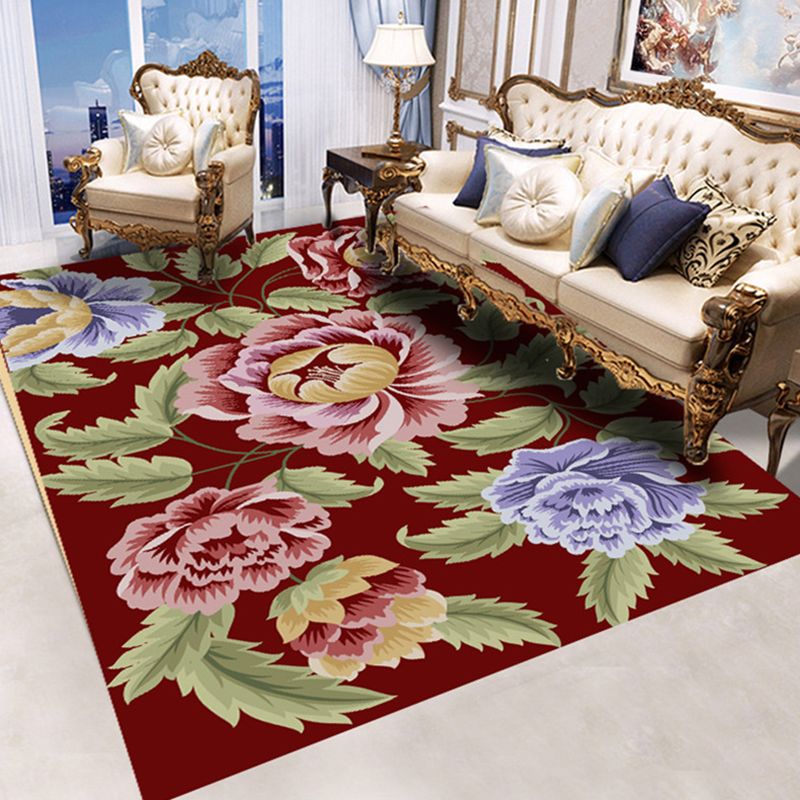 Modern Floral Printed Rug Trendy Polyester Area Carpet Anti-Slip Backing Rug for Home Decoration