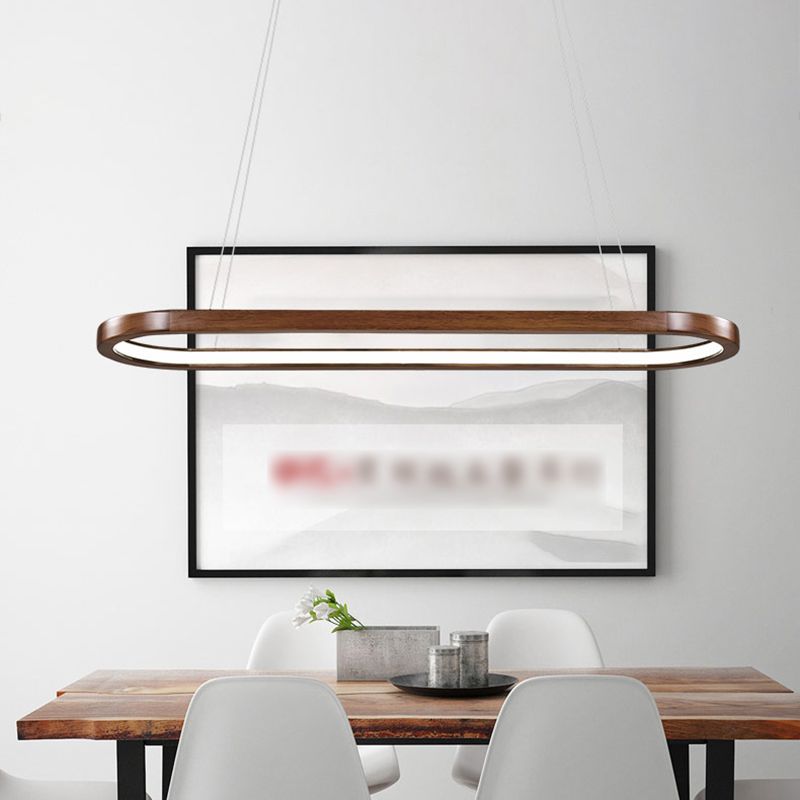 Modern 1-Light Pendant Lighting Wood Oval Island Pendant Light for Kitchen Island