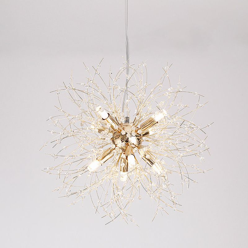 17,7 pollici largo dente di leone di cristallo appeso a 8 luci lampada in acciaio inossidabile in acciaio inossidabile per soggiorno camera da letto