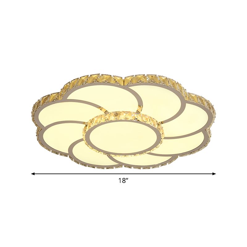 Smunto floreale cristallino con cristallo smusso minimalista 18 "/23,5" lampada a montaggio a filo largo in cromo, luce calda/bianca