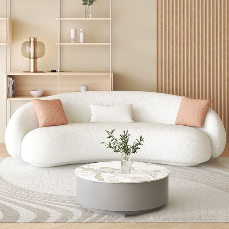Sloped Arm Curved Sofa Nordic Wool Simple Sofa in White of 27.6" H