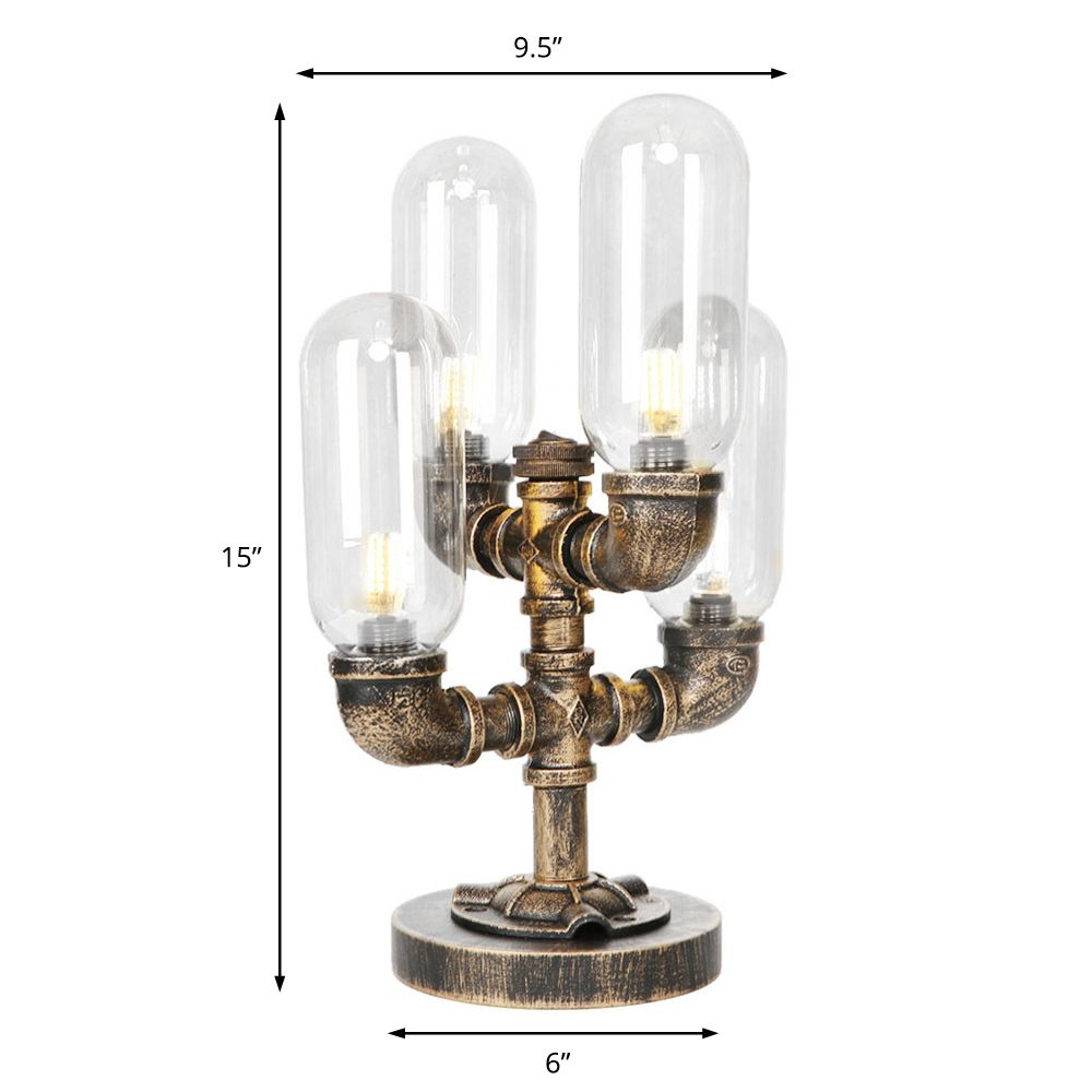 4 Bulbs LED Table Lighting Vintage Capsule Shade Amber/Clear Glass Nightstand Lamp for Bedroom