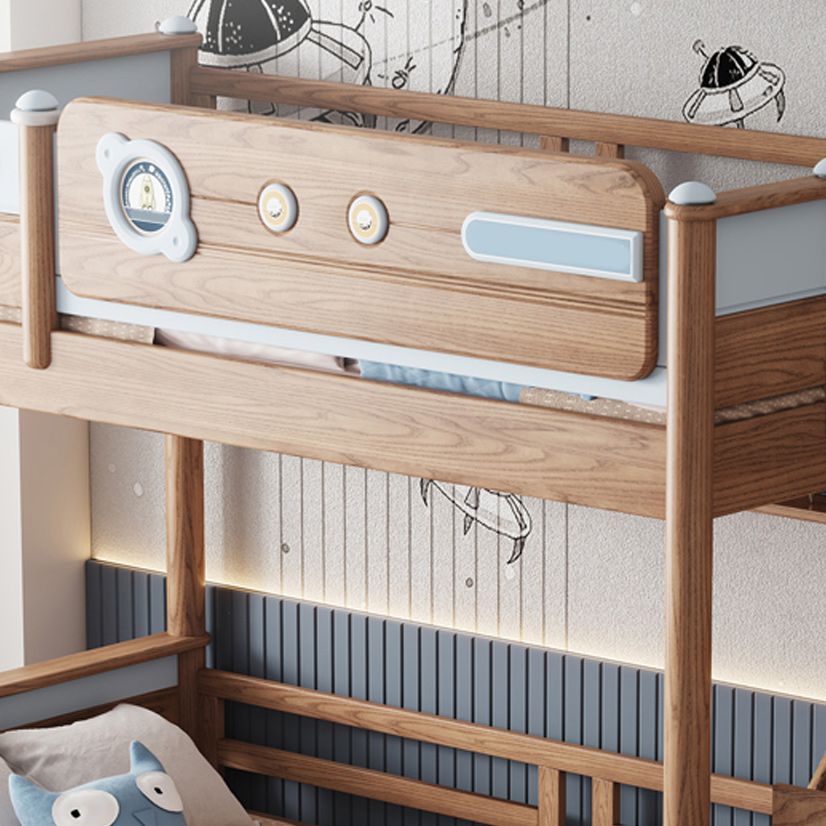 Brown Scandinavian Bunk Bed Solid Wood Standard Bunk Bed with Guardrail