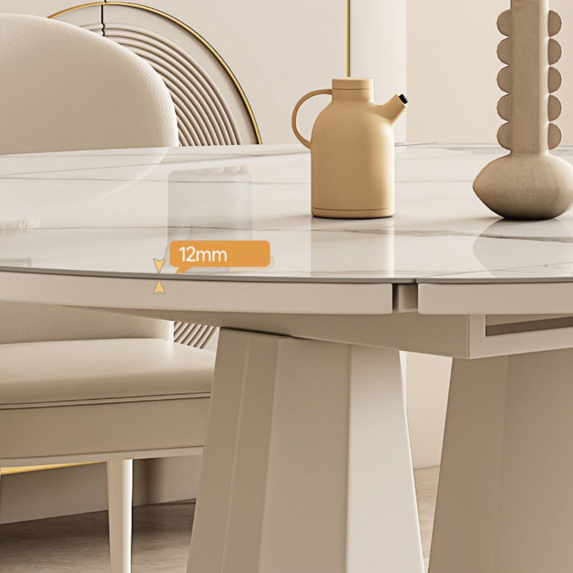 White Modern Extendable Stone Dining Table with Double Drop Leaf