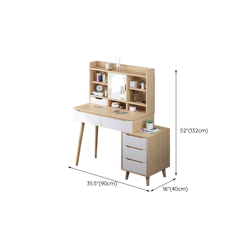 Scandinavian Vanity Table with Drawers and Shelves and Mirror
