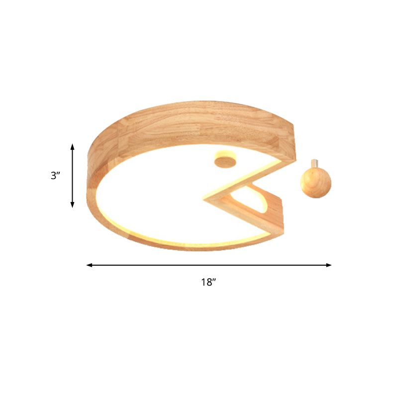 Nordic Style Beige Flush Ceiling Light Face Wood & Acrylic Ceiling Lamp for Kids Bedroom
