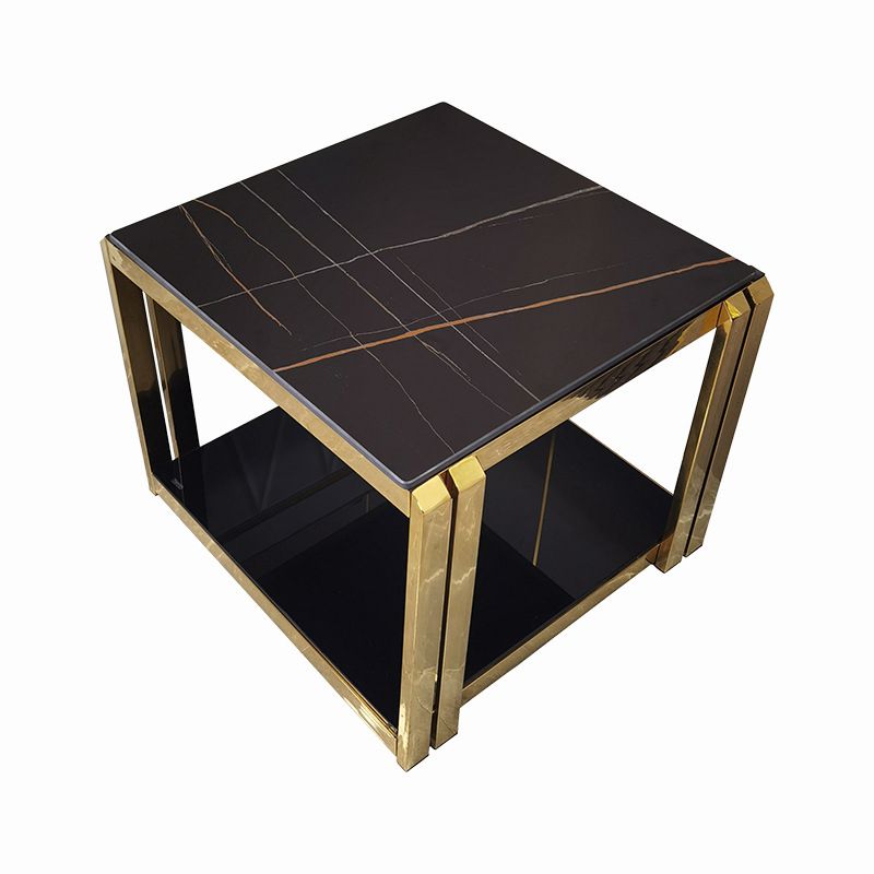 Modern Square Stone Top Side Table Stainless Steel Block End Snack Table