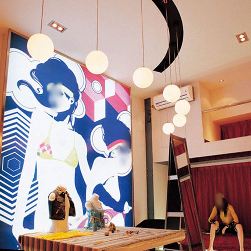 1 Light Round Hanging Ceiling Light Modern Style Glass Hanging Lamp Kit