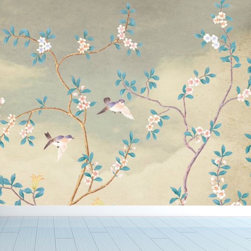 Autocollant Mural au Design Floral vif, décoration murale moderne en matériau non tissé de couleur claire