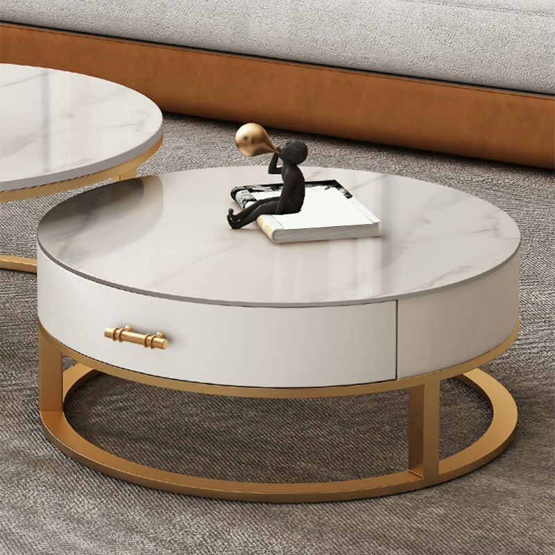 Frame Coffee Table White Slate Cocktail Table with Storage Drawers
