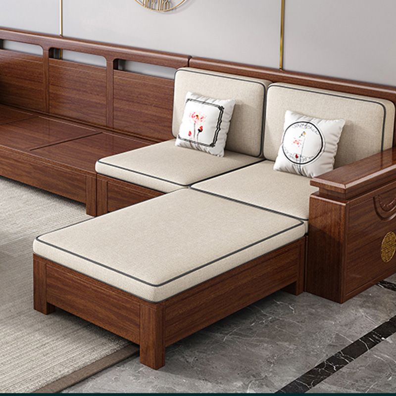 Contemporary Solid Wood Frame Sofa in Brown Cotton Blend Sofa