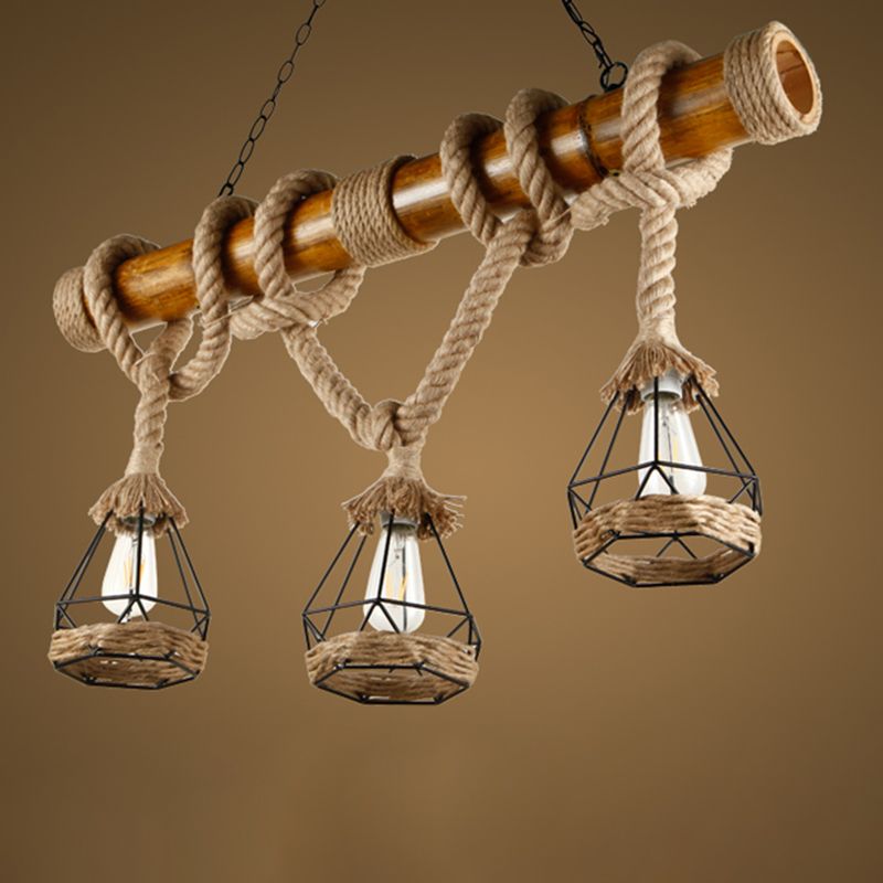 Vintage Hemp Rope Pendant Light American Industrial Hanging Light for Loft Living Room