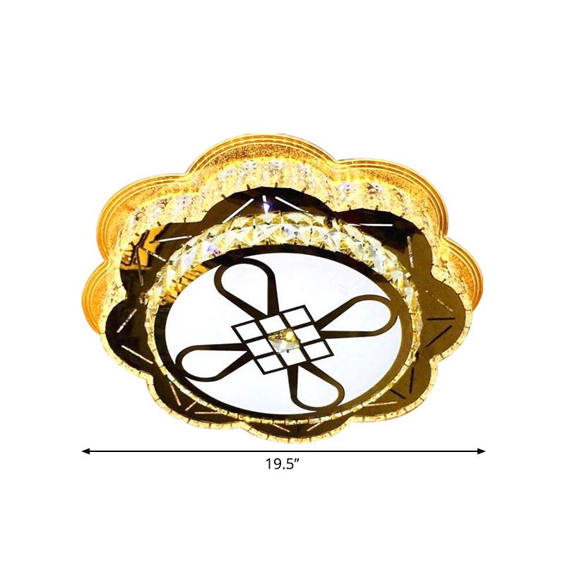 19.5"/23.5" Wide Modern Floral Flushmount Faceted Clear Glass LED Drawing Room Ceiling Flush in Chrome