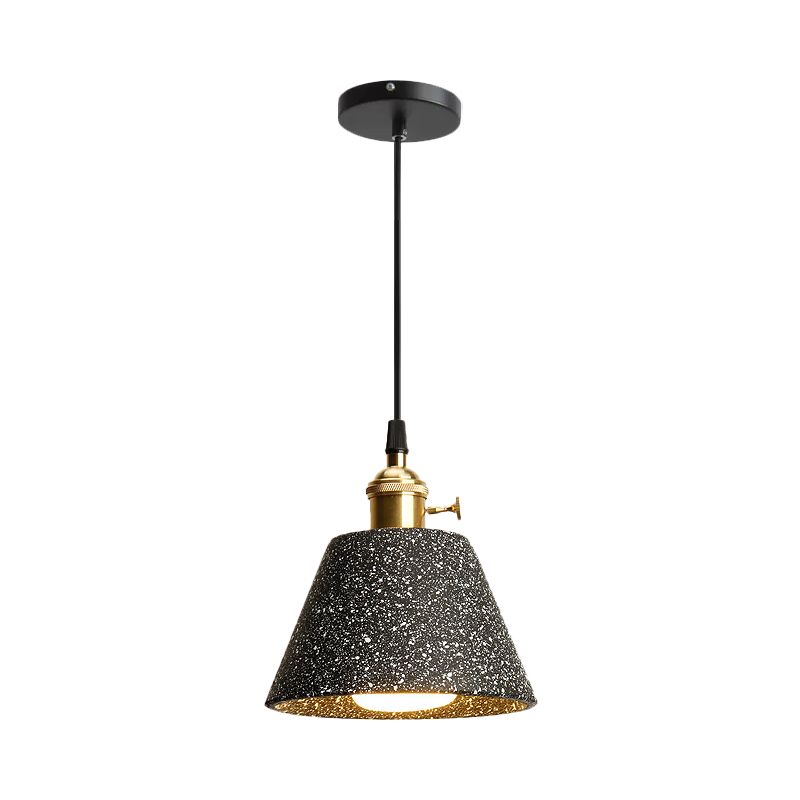 Single Bedside Drop Pendant Nordic Black/Grey Hanging Light with Tapered/Cone/Cylinder Cement Shade and Rotary Switch